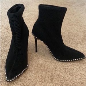 ALEXANDER WANG black knit high heel booties